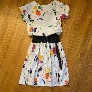 🎨 1980’s Colorful Dress 🖌️ splatter 🫟 paint VINTAGE drop waist small-medium